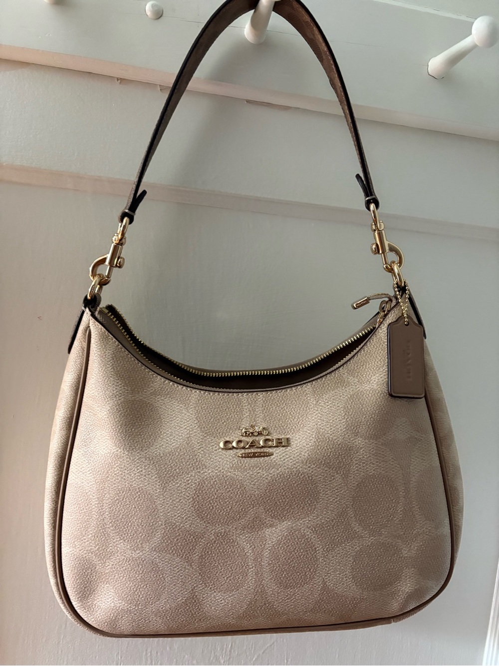 Coach Teri Hobo beige signature canvas with unique strap - viral book bag